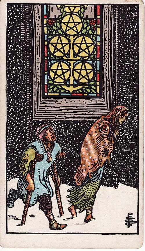 Five of Pentacles — Rider–Waite–Smith tarot card