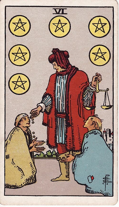 Six of Pentacles — Rider–Waite–Smith tarot card