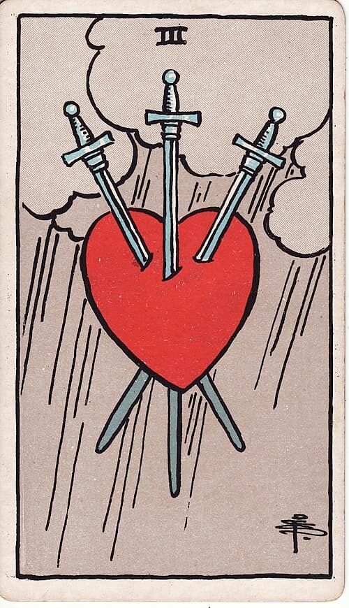 Three of Swords — Rider–Waite–Smith tarot card