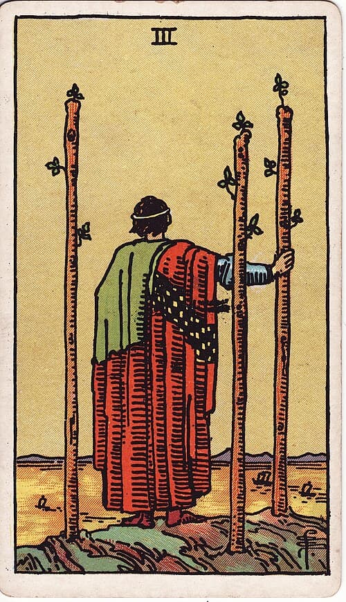 Three of Wands — Rider–Waite–Smith tarot card