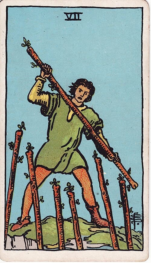 Seven of Wands — Rider–Waite–Smith tarot card