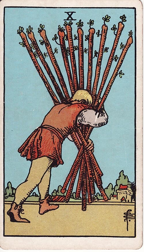 Ten of Wands — Rider–Waite–Smith tarot card